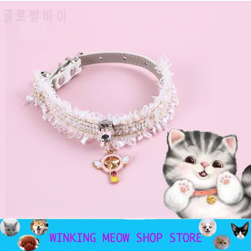 Pets Cat Collar Accessories Lovely Small Bell Crystal Stone Puppy Pet cat And dog Products Cartoon PU Adjustable Pink Deworming
