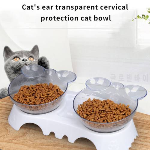 Cat Bowls Double Bowls With Raised Stand Oblique Mouth Pet Food Water Bowls for Cats Dogs Feeders Non-slip Cat Bowl Pet Supplies