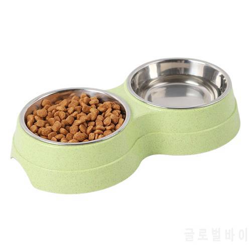 Pets Bowl, Multipurpose Household Wheat Straw Double Bowl for Cats Dogs, Blue/Green/Pink