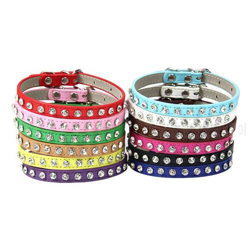 12 Colors Bling Rhinestone PU Leather Collar For Dog Cat Pet Accessories Crystal Diamond Dog Collar Strap For Small Dogs Kitten