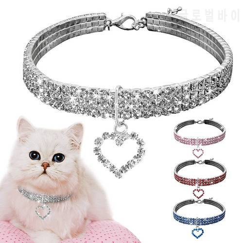 Bling Crystal Pet Collar Heart Shape Diamond Puppy Dog Cat Shiny Full Rhinestone Necklace Collar Chocker For Dogs Cats