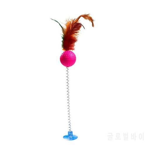 Legendog 1pc Cat Toy Spring Suction Cup Ball Fake Feather Decor Pet Interactive Toy Cat Teaser Pet Supplies Random Color