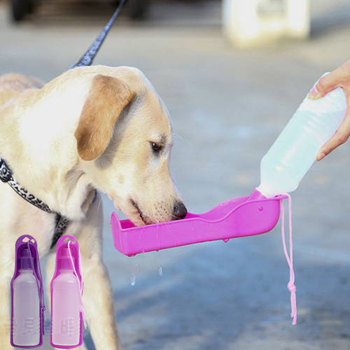 New Hot 250ml/500ml Portable Pet Dog Water Bottle Plastic Feeding Bowl Cute Dogs Travel Water Bottles Fold Up Dispenser Feeder