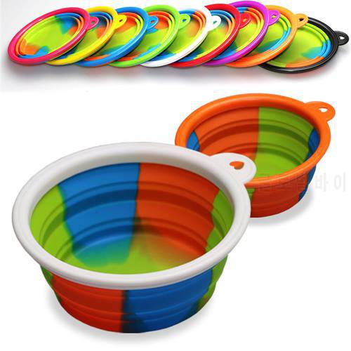 1000ML Silicone Dog Feeder Bowl With Carabiner Folding Cat Bowl Travel Dog Feeding Supplies Food Water Container Pet Accessories