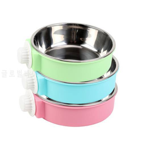 Removable Pet Cage Bowl Stainless Steel Hanging Coop Cup Large Water Food Feeder for Dogs Cats Rabbits