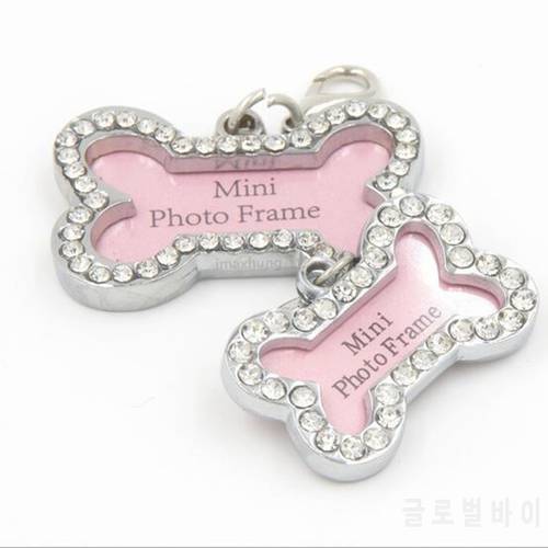 Rhinestone Bone Shaped Customized Pet cat Dog ID Tags Personalized Engraved Dogs ID Tags collar pendant for small large Dogs