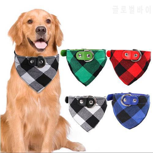 Adjustable Plaid Print Dog Bandana Washable Puppy Bibs Triangle Scarfs Pet Saliva Towel Double-Layer Cotton Check Pet Collar