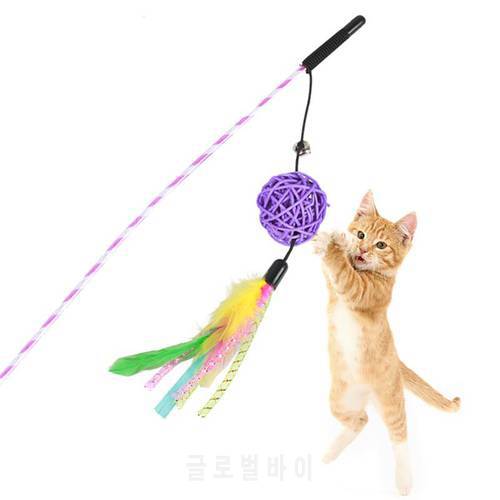 Legendog 1pc Colorful Cat Teaser Rattan Ball Decor Cat Play Toy Kitten Toys Playing Stick For Cat Pet Supplies Random Color