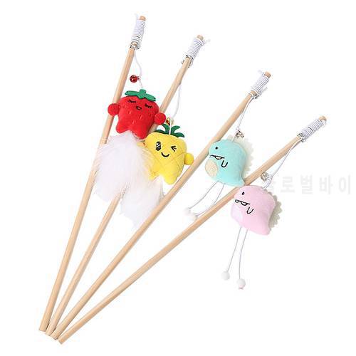 Cat Toy Wood Wand Pepper Pineapple Dinosaur And Feather Cat Teaser Wand Kitten Interactive Toys Pet Cats Toy Pet Supplies