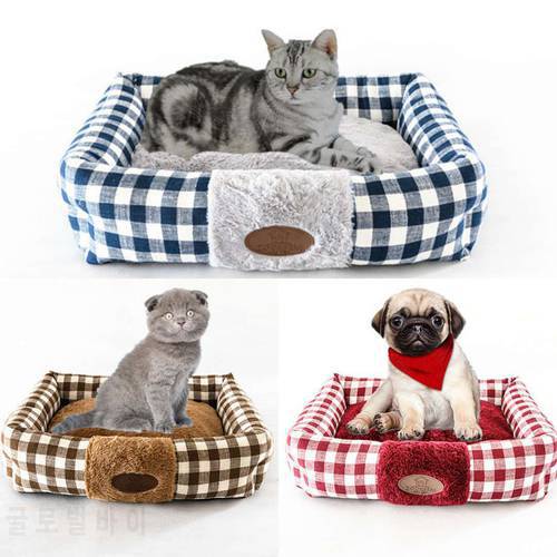 Plaid Bed for Small Dogs Cotton Soft Cat Cave Brown Pet House Warm Puppy Sofa Mat Fluff Dog Cushion Kennel Soft Kitten Winter