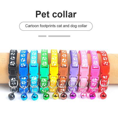 Colorful Cat Dog Collar Adjustable Pet Collar With Bell Nylon Cat Neck Strap Dog Necklace Footprint Cat Necklace Pet Supplies