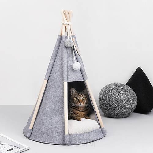 Pet Tent Bed, Pet Teepee Dog Cat Bed with Thick Pad, Dog Supplies Felt Pet Bed, Portable Foldable Durable Pet