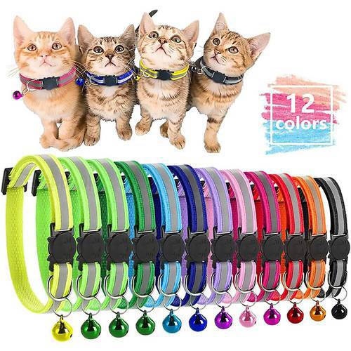 12pcs Pet Cat Collar Cute Kitten Bell Collar Adjustable Nylon Ribbon Safety Bell Ring Necklace for Cats Puppy Neck Strap