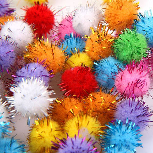 Pack of 100Pcs Mini Tinsel Sparkly Small Pom Pom Ball Cat Kitten Pet Dog Bird Play Toys Glitter Toy Pompom Blingbling Balls