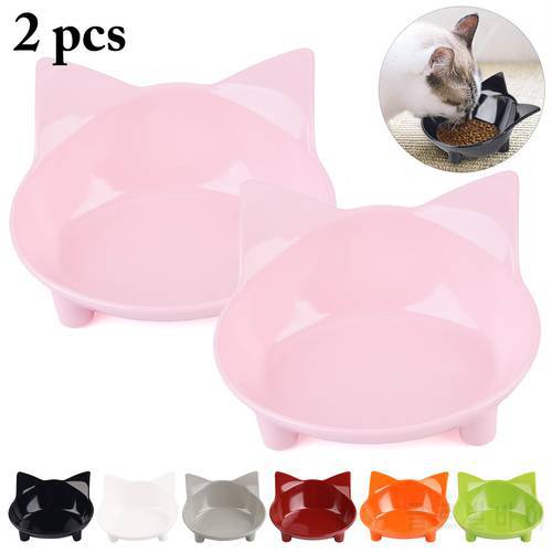 2PCS Cute Cat-Shaped Pet Single Bowl Cat Food Bowl Anti-Slip Multi-Purpose Pet Feeding Bowl Cat Water Bowl Pet Supplies Pink