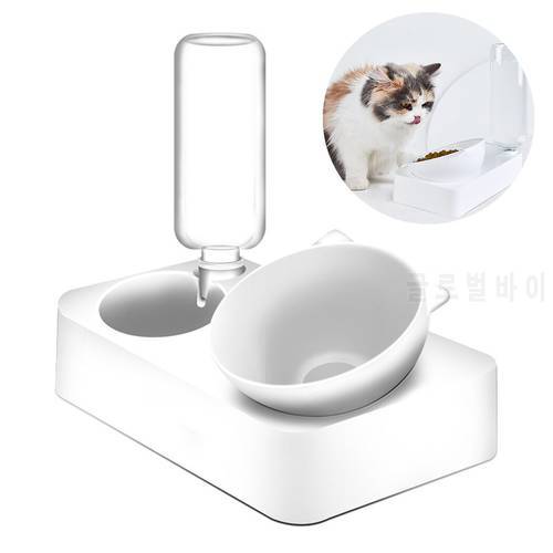 Pet Bowls 15° Adjustable Cat Shape Cat Bowl Cat Feeding Bowl With Water Bottle 2 In 1 Pet Food Water Feeder Pet Feeding Supplies