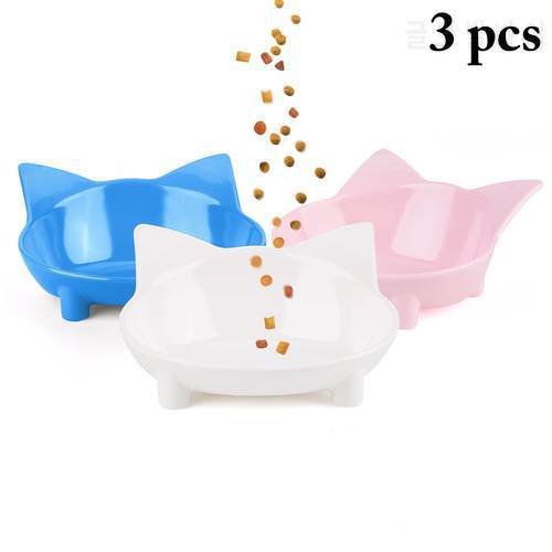 3PCS Safety Eco-Friendly Pet Bowl Cartoon Cat Shape Non-Slip Dog Cat Bowl For Food Water Pink Blue White Pet Feeding Supplies