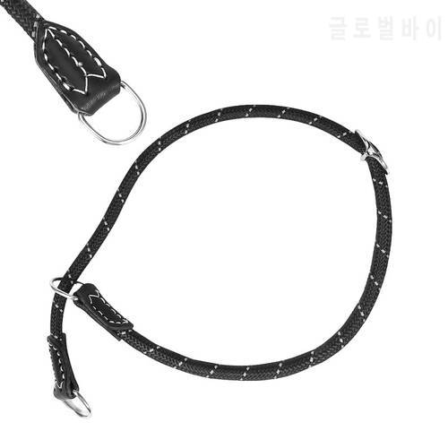 Reflective Nylon P chain dog Collar Handmade leather dog Collars black Round rope soft adjustable dog neck chains length 60cm