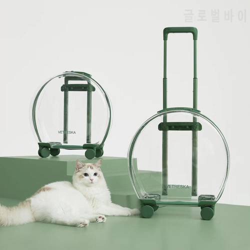 Mute universal wheel pet transparent bubble box Castle soft ice pad cat dog out trolley box comfortable sitting feeling hand pus