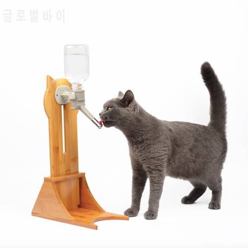 Solid Wood Cat Feeder Bowl Stand Water Bottle Dog Automatic Water Feed Cats 300ml Bottle Drinking Kitten Cat Products