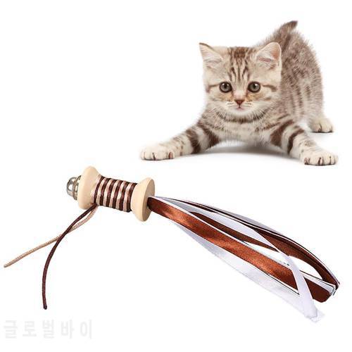 Legendog 1pc Cat Toy Vintage Creative Wooden Cat Teaser Toy Cat Ribbon Toys With Bell Pet Supplies Cat Favors