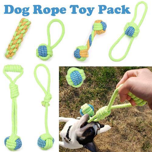 7PCS Dog Toys Cotton Rope Chew Ball Dog Knot Teeth Cleaning Toy Pack Durable Large Dog Toy Training Interactive Knot Rope TY0102