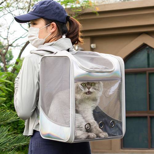 Cat Dog Outdoor Backpack Laser Portable Pet Carrying Bag Breathable Foldable Space House Transparent Comfort Travel Nest