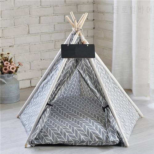 Portable Linen Pet Tent Dog House cat House Washable Teepee Puppy Cat Indoor Outdoor Kennels Portable Teepee Cave with Mat