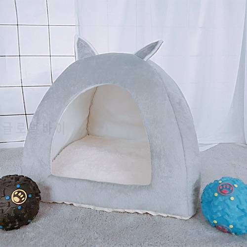 Cute Cat Bed Indoor Kitten House Cattery Warm Small Dogs Nest Winte Foldable Cave Sleeping Plush Mats Soft Keep Warm In Winter
