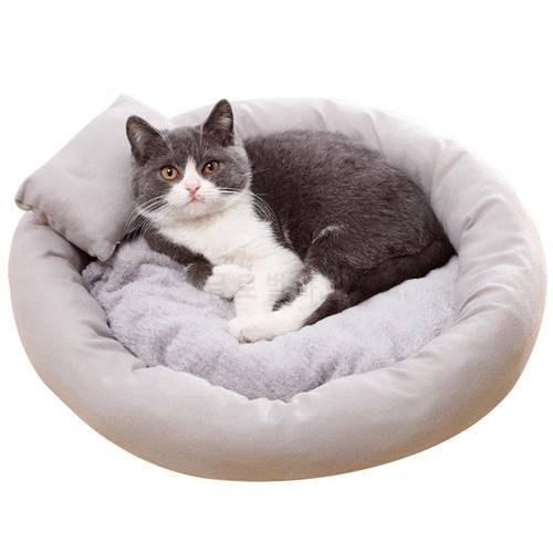 Pet Bed Creative Soft Warm Pet Nest Solid Color Round Thick Pet Cushion Pet Sleeping Bed With Pillow For Cats Pet Supplies