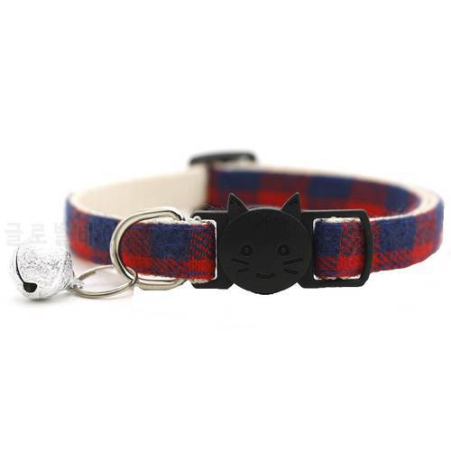 1PC Pet Cat Collar Safety Buckle Suitable Plaid Cat Collar With Bell Adjustable Kitten Puppy Accessories Supplies Dog Collar