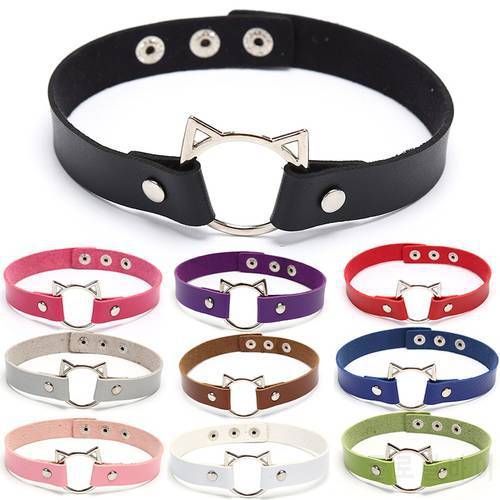 Charm Round Gothic Collar Necklaces Jewelry Gift Gothic Leather Cat Harajuku Women Punk Choker Necklace Sexy Trendy Vintage