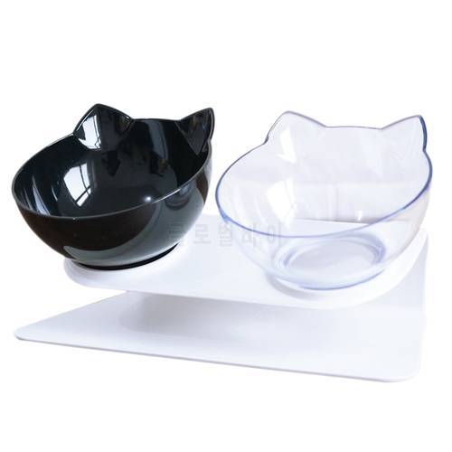 Pet Bowl Creative Non-Slip Base Cat Dog Double Bowl For Food Water Transparent Cat Face Shape Double Bowl Pet Feeding Supplies