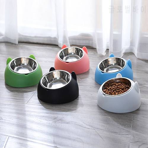 Cute Pet Cat Bowl Stainless Steel Feeding Feeder Water Bowl For Pet Cats Food Drink Water Feeder Neck Protection Dish Pet Bowls