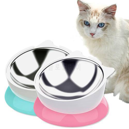 Cute Cat And Dog Bowl To Protect The Cervical Spine 15 Degree Oblique Mouth Pet Stainless Steel Food Bowl For Cat Supplies