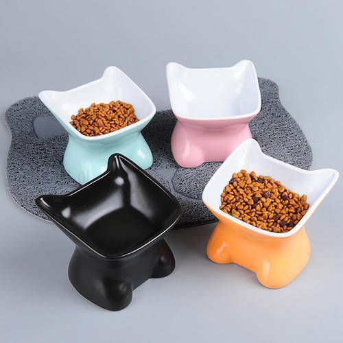 Ceramic Cat Pet Puppy Food Raised Bowl Pet Feeder Bowls Water Feeder Cat Puppy Feeder Non-slip Water Tilt Feeder Dish Tableware