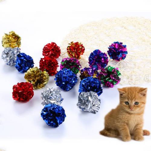 12Pcs/pack Cat Toys Mylar Crinkle Ball Ring Paper Sound Toy for Cats Kitten Interactive Pet Cat Supplies Multicolor