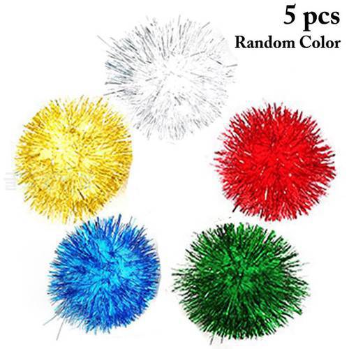 Dorakitten 5Pcs/Set Solid Color Cat Sparkle Balls Toys Glitter Pom Pom Cat Toy Interactive Ball Toys Pet Supplies Random Color