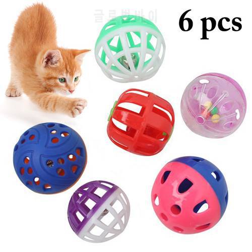 6pcs Cute Funny Cat Toys Bell Hollow Plastic Ball Colorful Cat Toy Ball Interactive Cat Toys for Kitten Cats Playing Toys