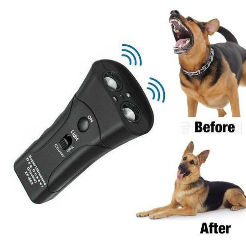 Pet Dog Ultrasonic Anti Barking Trainer with LED Flashlight Pets Chase Training Double Head Trumpet with Repellent Control