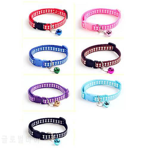 7pcs Bell Cat Collar Safety Elastic Adjustable with bells Nylon 7 colors pet Product small dog collar for Kitten Pet Cats Collar