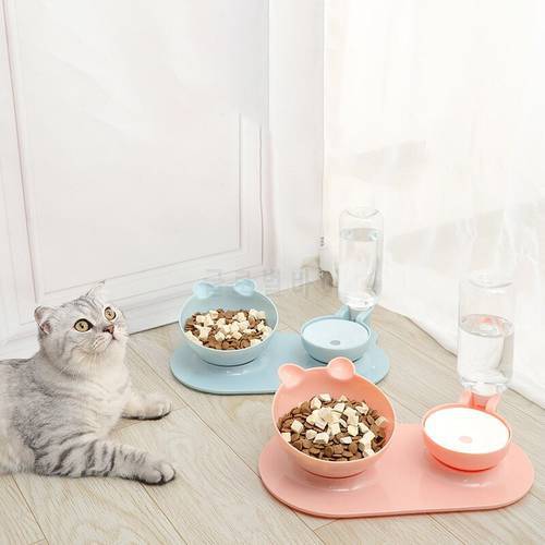 2-in-1 Cat Bowl Water Dispenser Automatic Water Storage Pet Dog Cat Food Bowl Food Container with Waterer Pet Waterer Feeder