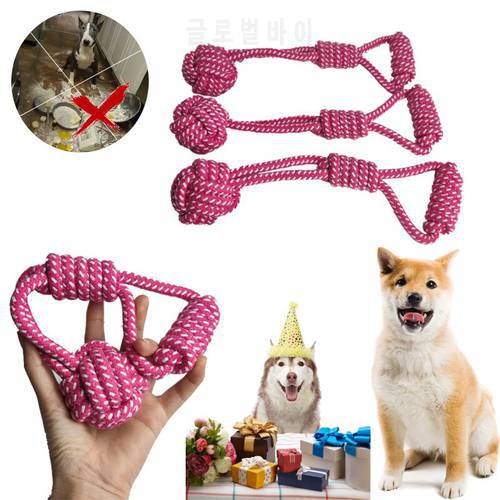 MZHQ Rose Red Cotton Rope Braided Labrador Training Molar Teeth Bite-Resistant Teeth Cleaning Dog Pet Toy Ball Dog Supplies Gift