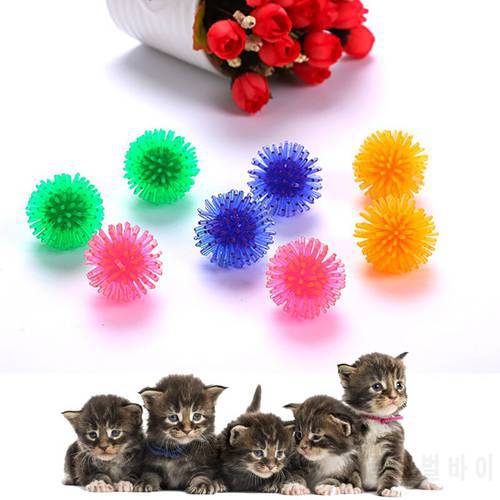 10Pcs/lot 3.5cm/5cm Random Color PVC Interactive Rubber Ball Elastic Bite Chew Cat Toys Thorn Pet Supplies