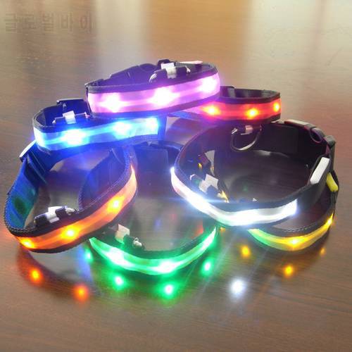 Nylon Pet Dog Collar LED Light Night Safety Anti-lost Flashing Glow Cat Dog Collars for Small dogs Pet Supplies 7 colors XS~XL