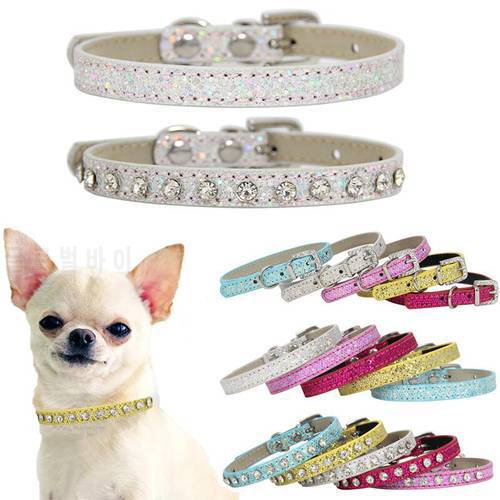 Diamond Cat Collar Shining Rhinestone Cat Necklace Colorful Kitten Collar Leather Strap Cats Products for Pets Collar Fashion