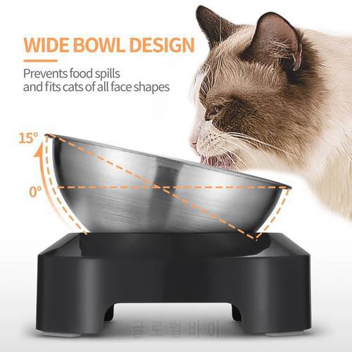 Stainless Steel Tilted Cat Bowl with Stand Single/Double Adjustable Tilted Non Slip Food Water Kitten Pet Feeder TUE88