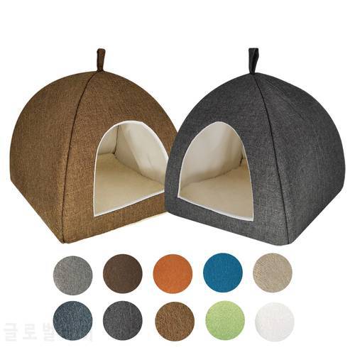Dropshipping Foldable 2-in-1 Cat Bed Indoor Kitten Tent House Warm For Small Pet Pad Dog Nest Cave Sleeping Cozy Plush Mat