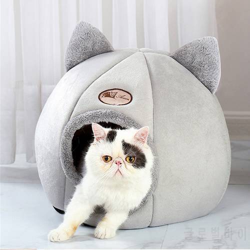 2-in-1 Foldable Cat Bed Kitten Cage Nest Indoor Cave House With Removable Soft Mat Kennel Winter Sleep Bag Washable Tent