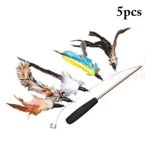 Cat Toy Interactive Cat Teaser Set Retractable Fishing Pole Wand Toy And 5 Replacement Feather Toy for Cats kitten